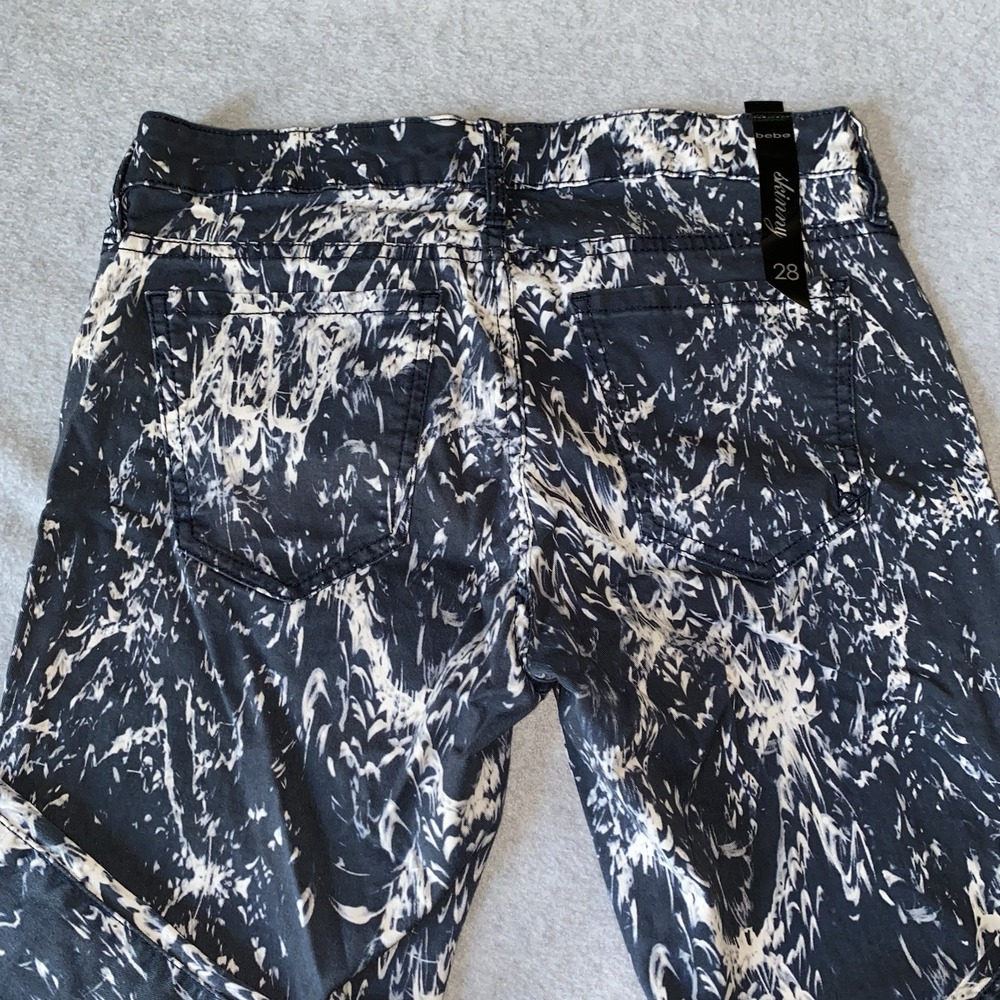 bebe Jeans Women's 28 Skinny Pants Black White Marble Print Stretch Mid Rise - Picture 16 of 16